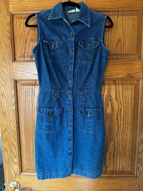 St. John's Bay Denim Button-Front Shirt Dress - Blue